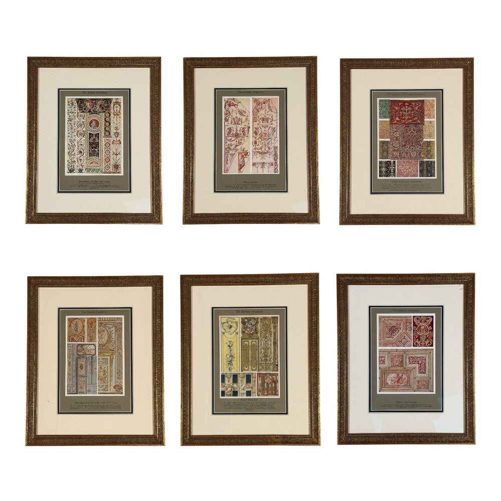 Antique Renaissance, Six Framed Antique Ornament Prints, 20th C.