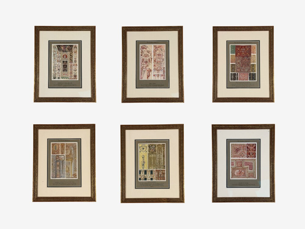 Antique Renaissance, Six Framed Antique Ornament Prints, 20th C.