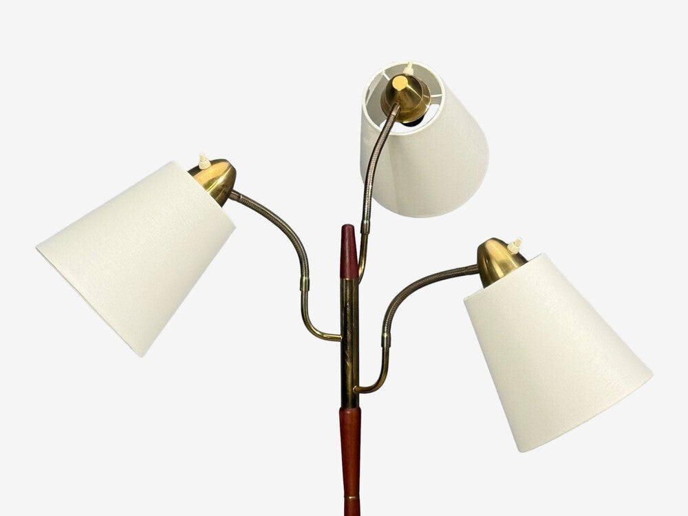 Swedish Modern, Adjustable Floor Lamp, Teak, Brass, Fabric, Sweden, 1970s