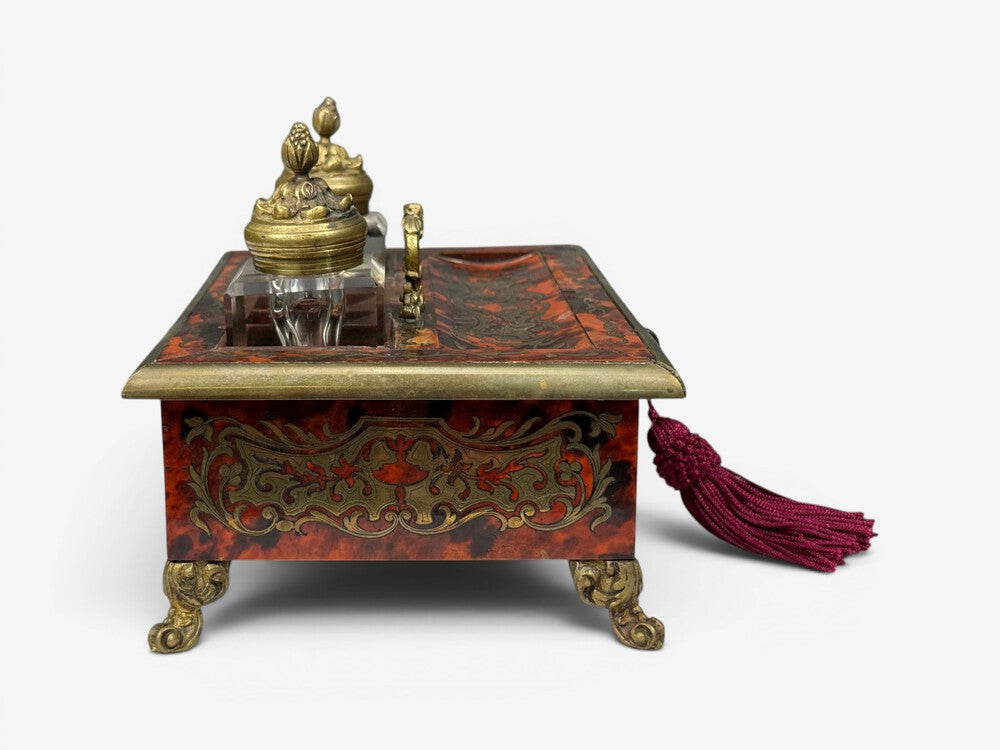 Napoleon lll, French Inkwell Desk Set, Boulle Inlay, Tortoise, France, 19th c.