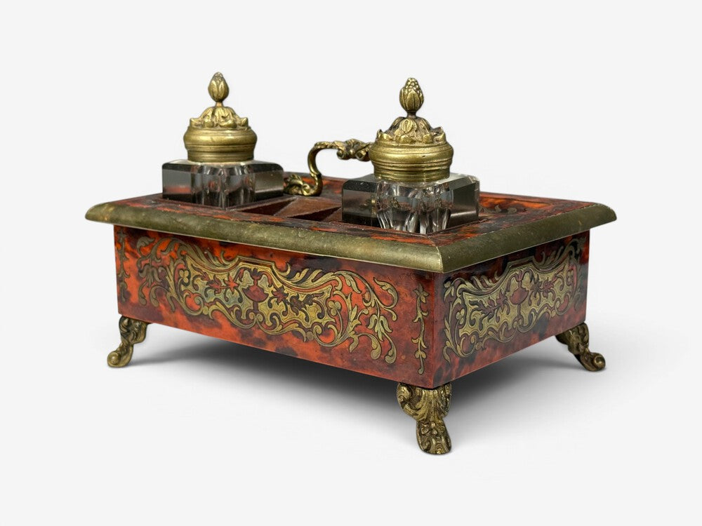 Napoleon lll, French Inkwell Desk Set, Boulle Inlay, Tortoise, France, 19th c.
