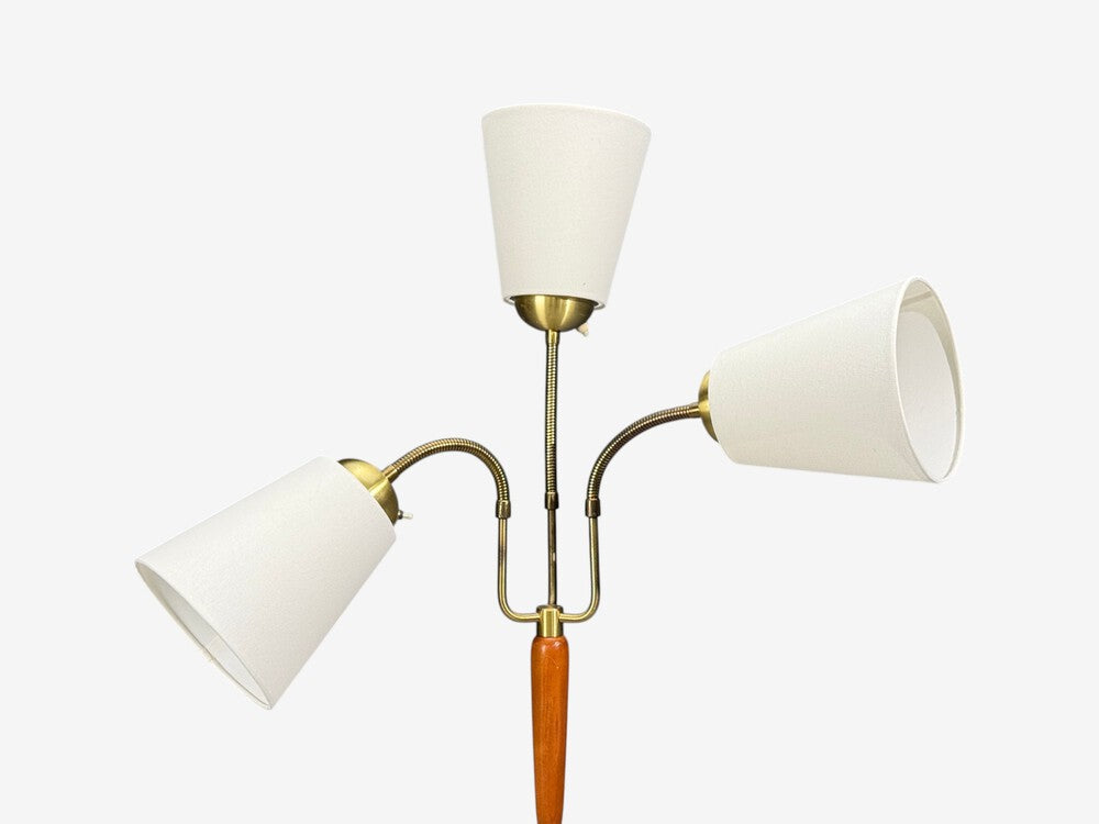 Swedish Modern, Floor Lamp, Stained Wood, Fabric, Sweden, 1950s