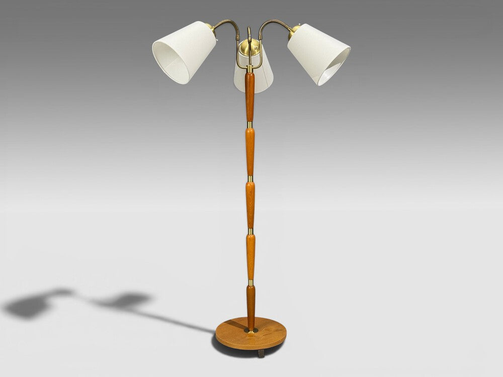 Swedish Modern, Floor Lamp, Stained Wood, Fabric, Sweden, 1950s