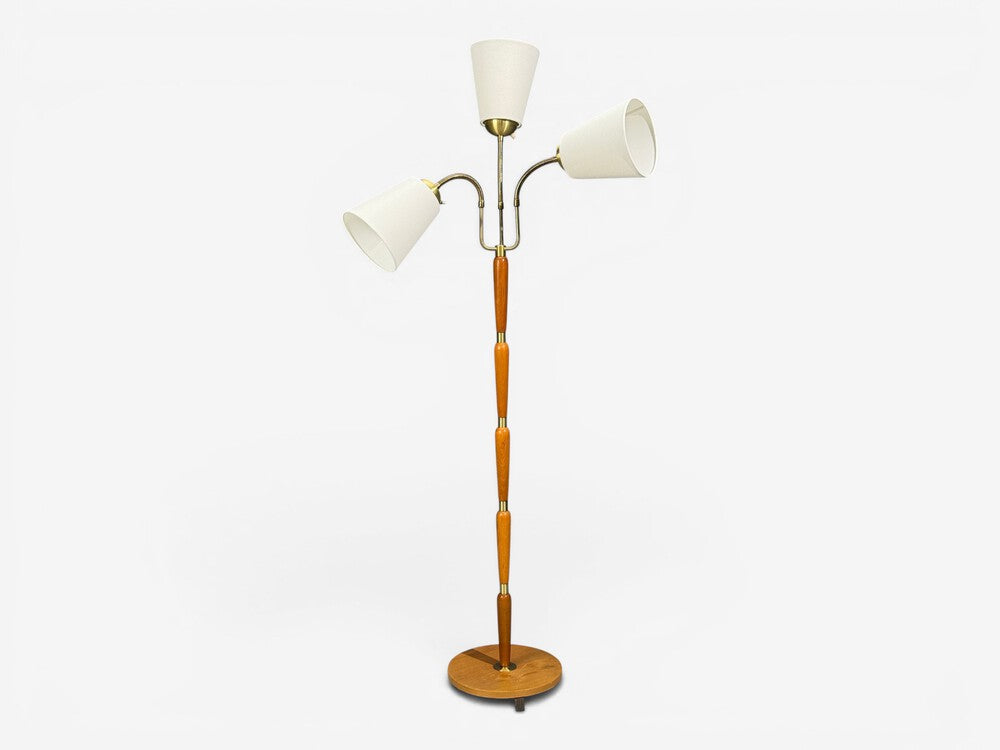 Swedish Modern, Floor Lamp, Stained Wood, Fabric, Sweden, 1950s