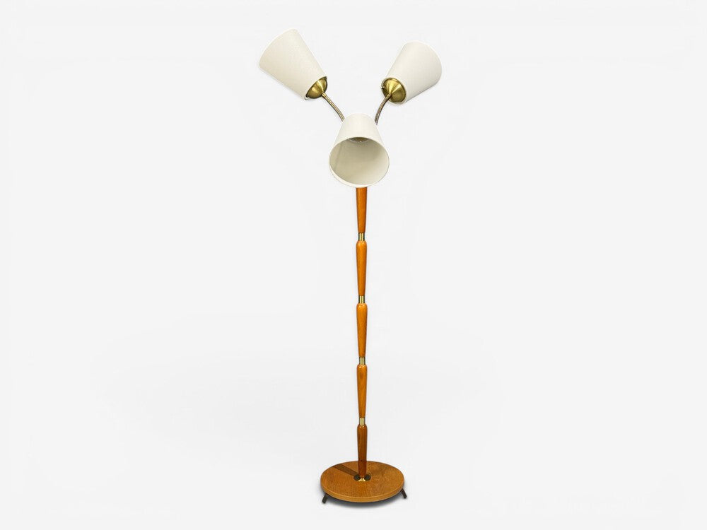 Swedish Modern, Floor Lamp, Stained Wood, Fabric, Sweden, 1950s