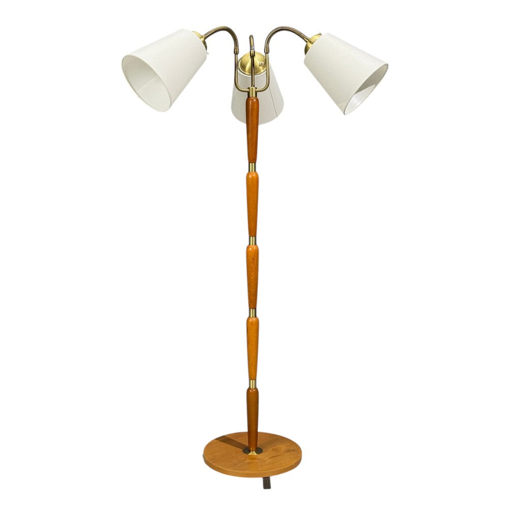 Swedish Modern, Floor Lamp, Stained Wood, Fabric, Sweden, 1950s