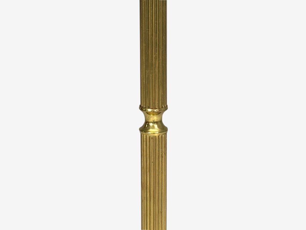 Swedish Modern, Three Light Floor Lamp, Reeded Brass, Fabric, Sweden, 1970s