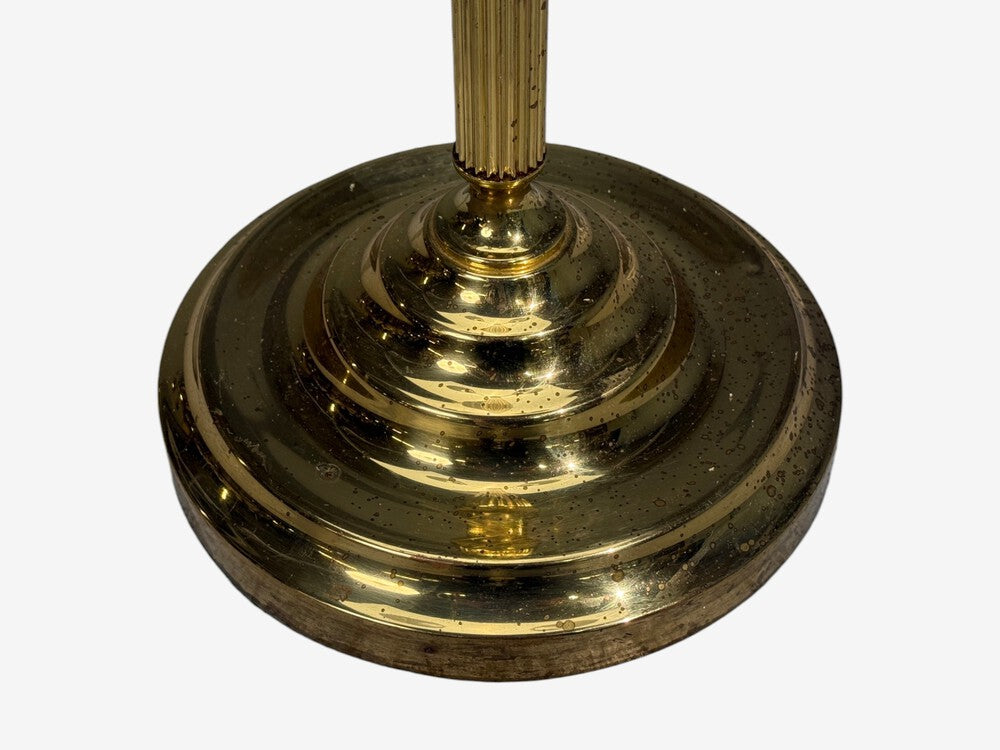 Swedish Modern, Three Light Floor Lamp, Reeded Brass, Fabric, Sweden, 1970s