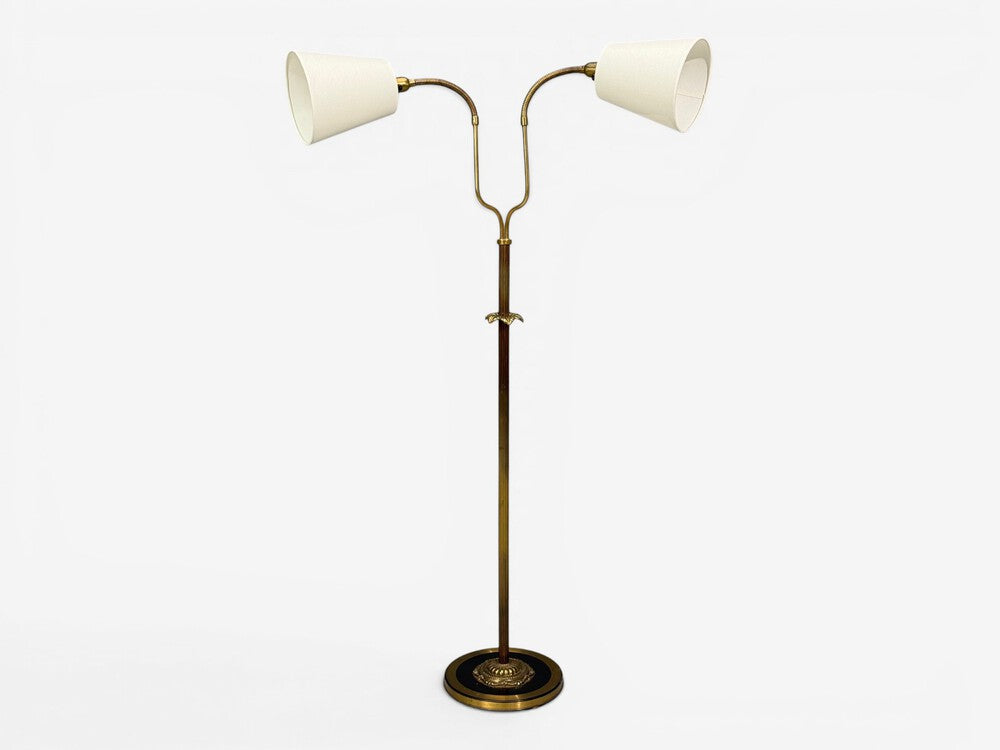 Swedish Modern, Dual Head Floor Lamp, Reeded Brass, Sweden, 1950s