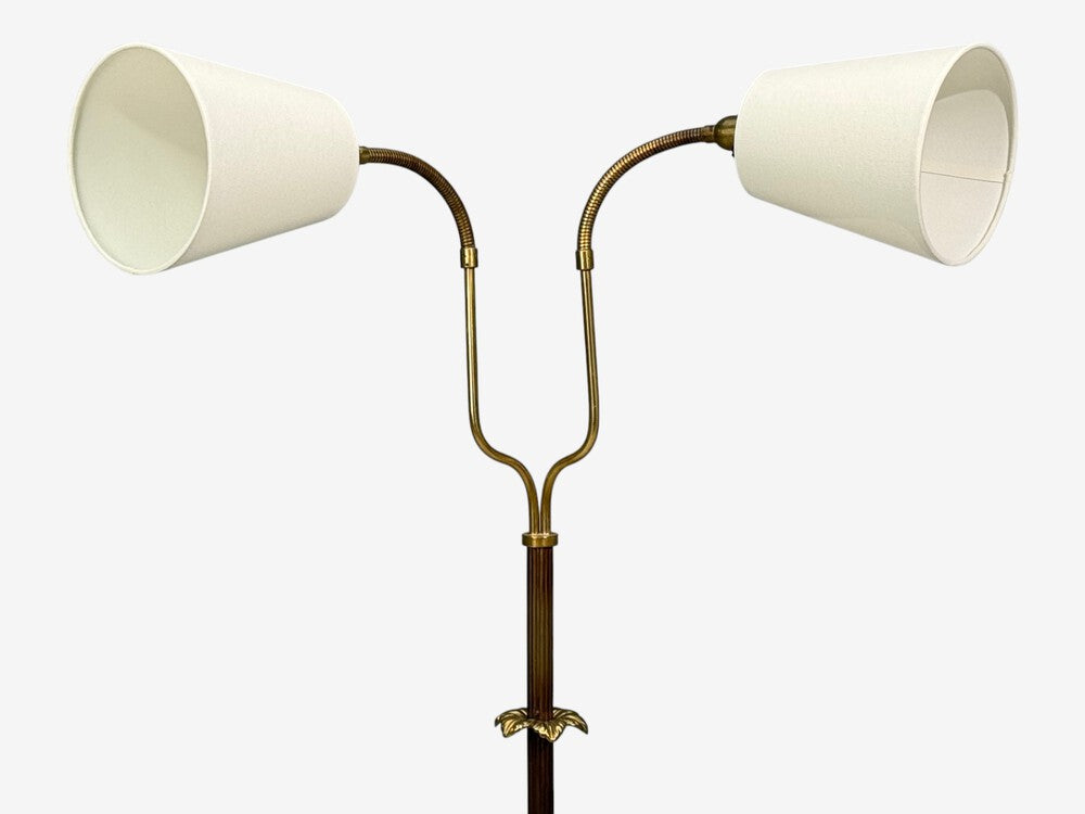 Swedish Modern, Dual Head Floor Lamp, Reeded Brass, Sweden, 1950s