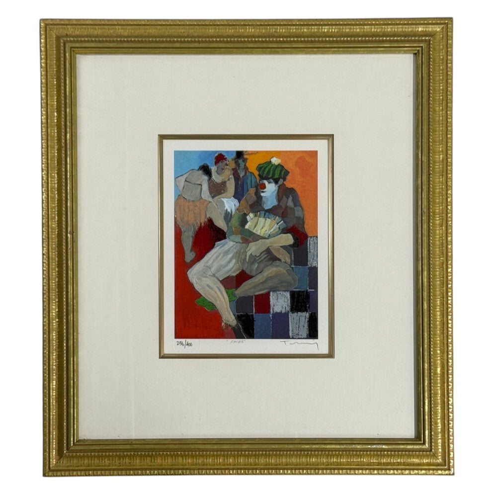 Itzchak Tarkay, Limited Edition Framed Clown Lithograph, Signed and Dated, 2000s