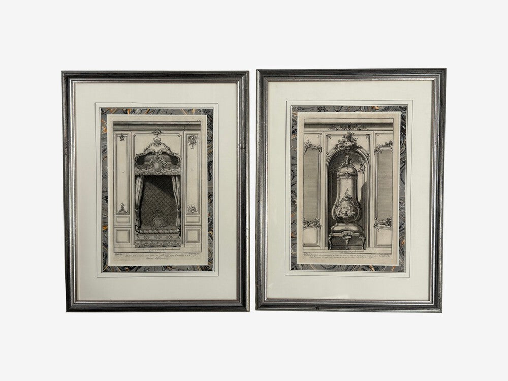 Neoclassical, Four Framed Architectural Drawings of French Interiors, 20th c.