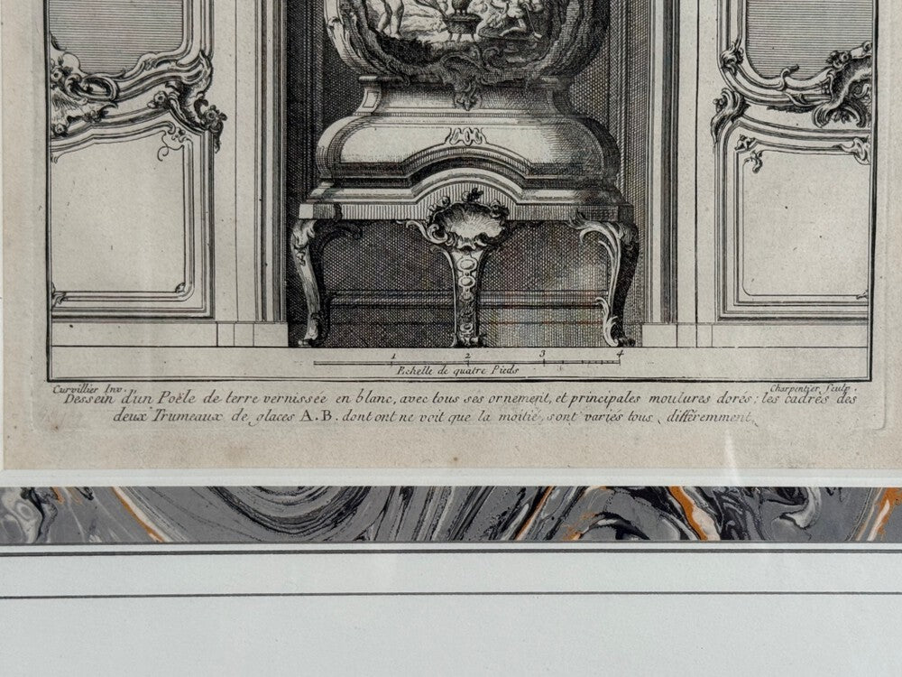 Neoclassical, Four Framed Architectural Drawings of French Interiors, 20th c.