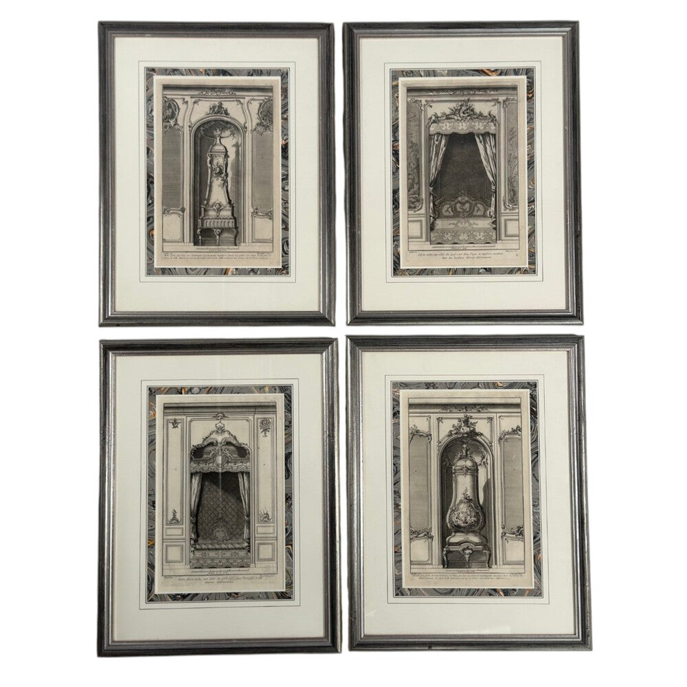 Neoclassical, Four Framed Architectural Drawings of French Interiors, 20th c.