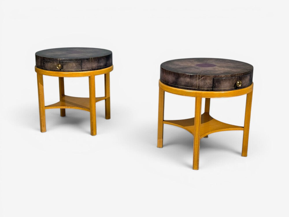 Tommi Parzinger, Nightstands, Bleached Mahogany, Leather, USA, 1930s