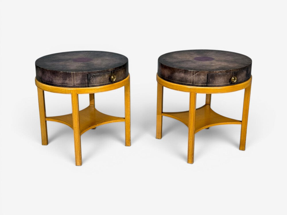 Tommi Parzinger, Nightstands, Bleached Mahogany, Leather, USA, 1930s