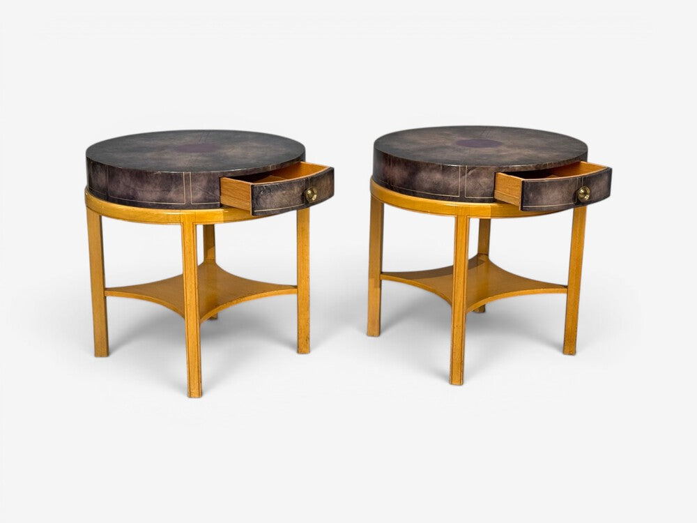 Tommi Parzinger, Nightstands, Bleached Mahogany, Leather, USA, 1930s