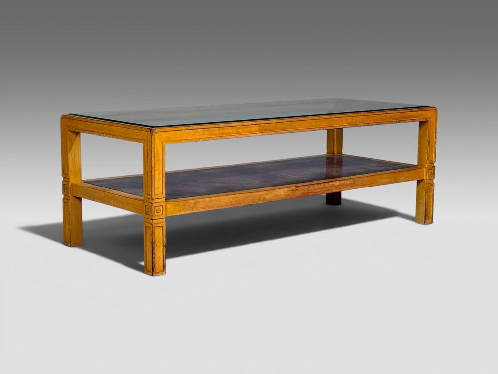 Tommi Parzinger, Coffee Table, Bleached Mahogany, Leather, USA, 1930s