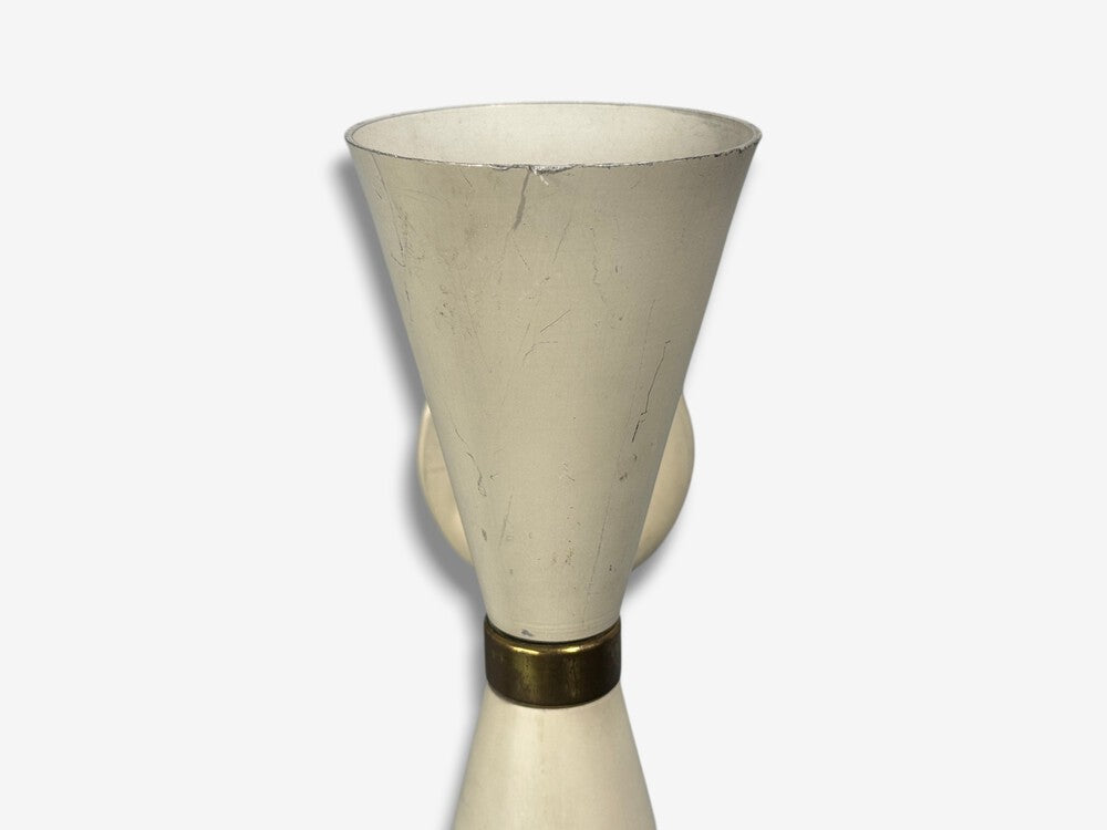 Italian Modern, White Lacquered Metal, Brass, Wall Sconces, Italy, 1960s