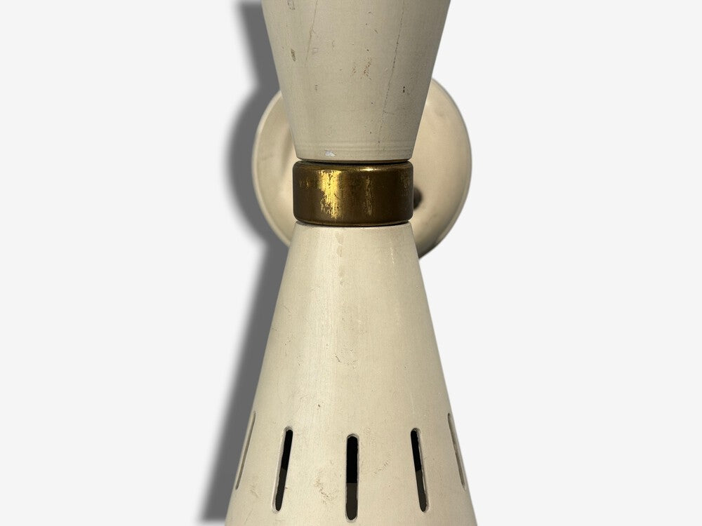Italian Modern, White Lacquered Metal, Brass, Wall Sconces, Italy, 1960s