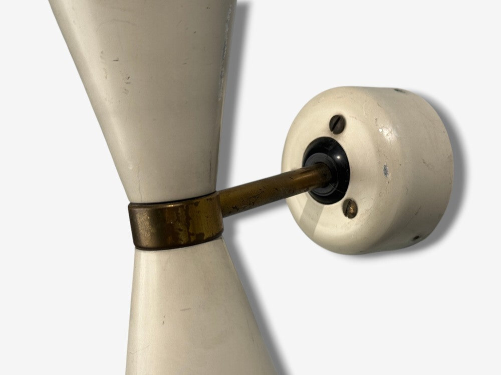 Italian Modern, White Lacquered Metal, Brass, Wall Sconces, Italy, 1960s