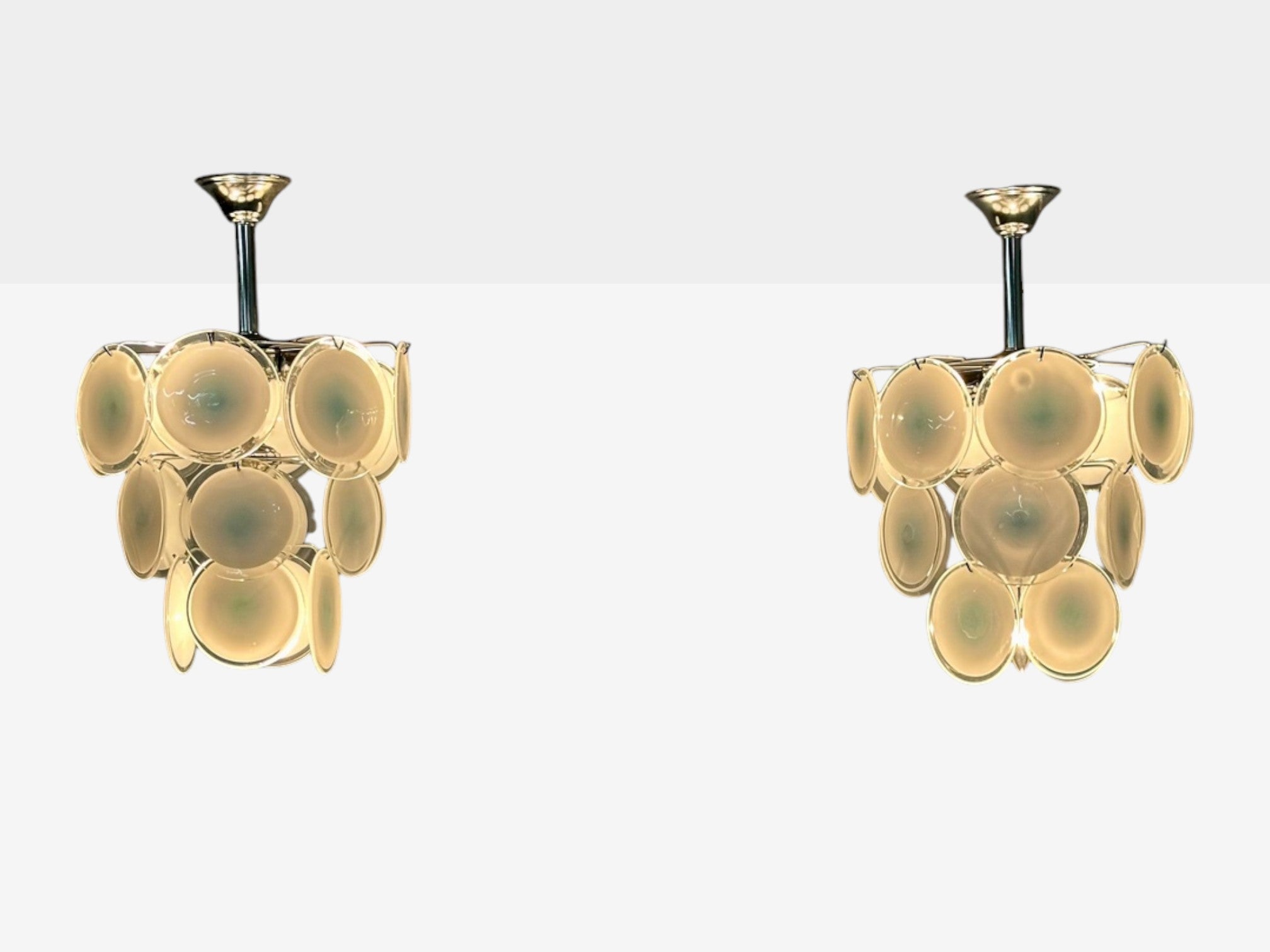 Mid-Century Modern, White Pendant Light, Murano Glass, Chrome, 1960s
