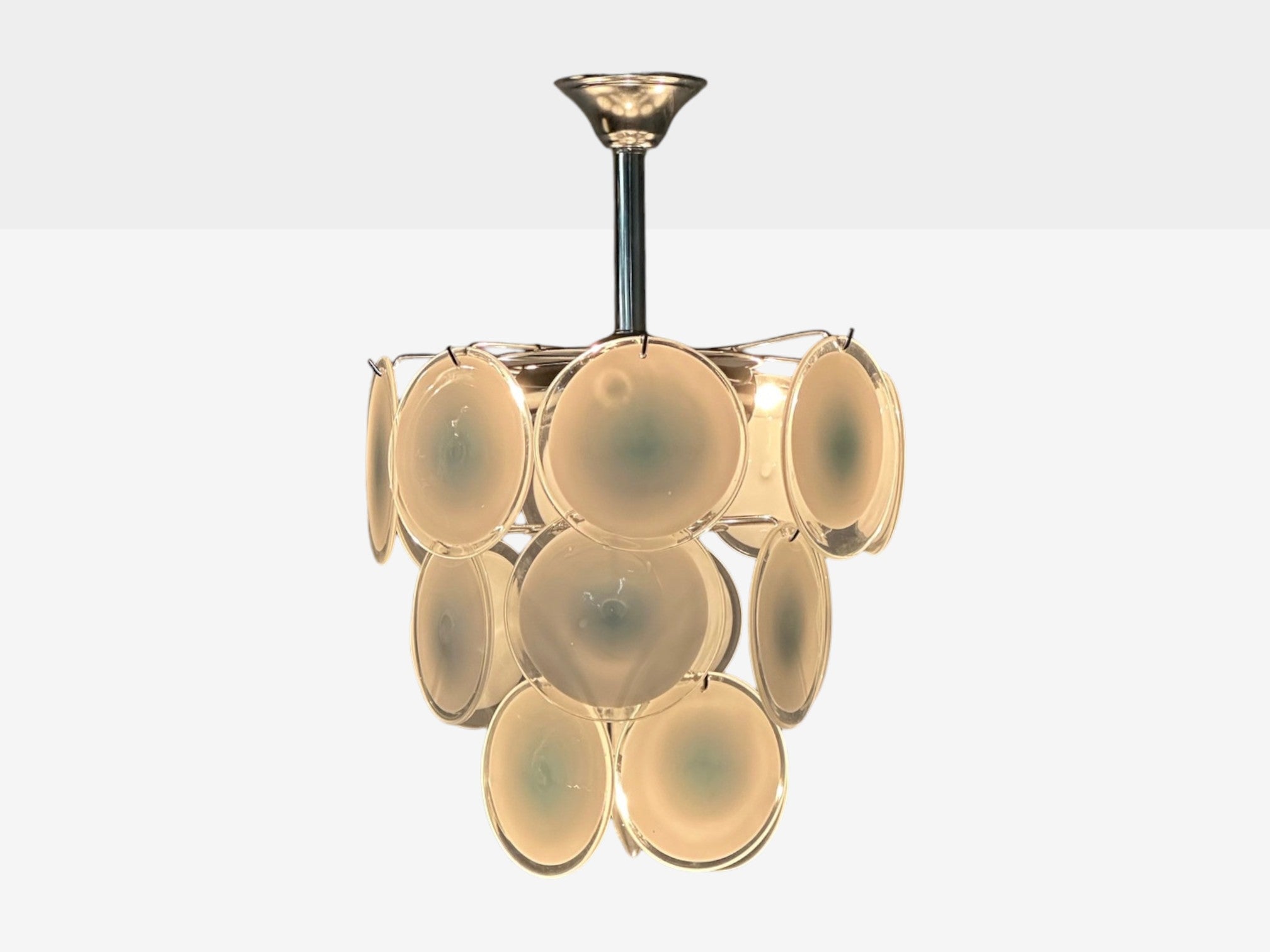 Mid-Century Modern, White Pendant Light, Murano Glass, Chrome, 1960s