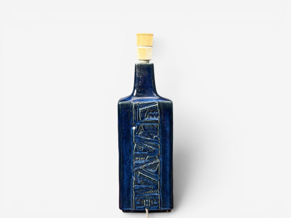Désirée Stentøj, Blue Glazed Stoneware, Large Table Lamp, Denmark, 1970s