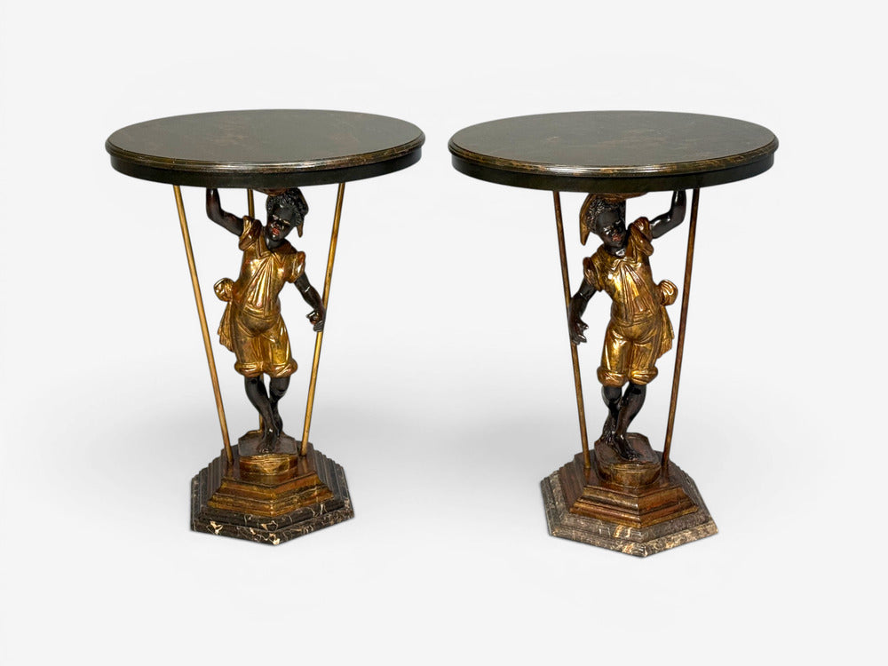 18th/19th c. Italian, Venetian Blackamoor Gueridons, Opposing Figures, Marble