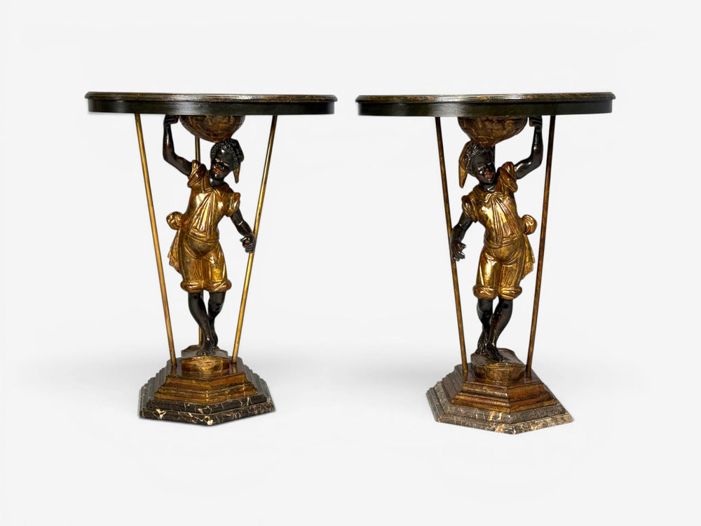 18th/19th c. Italian, Venetian Blackamoor Gueridons, Opposing Figures, Marble