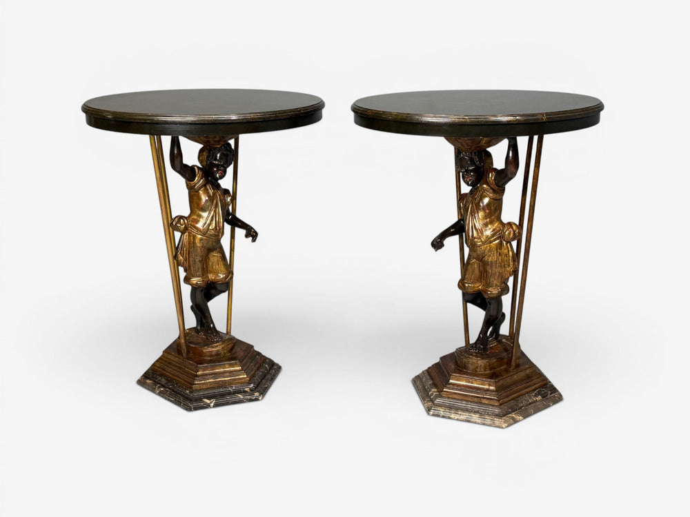 18th/19th c. Italian, Venetian Blackamoor Gueridons, Opposing Figures, Marble