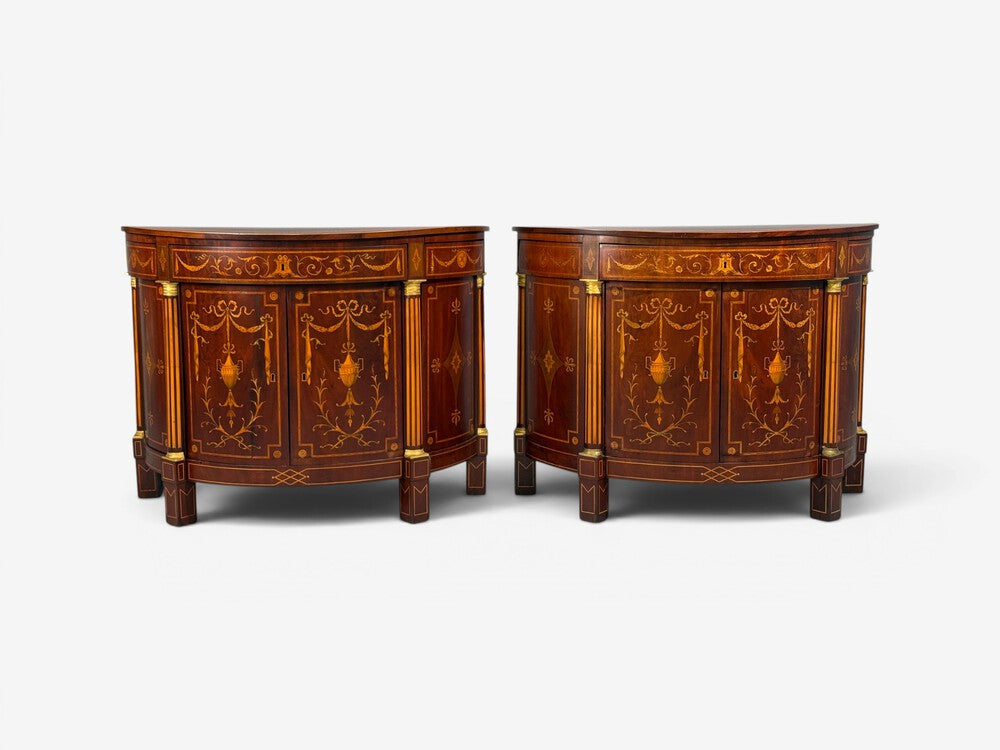 1830s French Neoclassical, Demi Lune Cabinets, Bronze, Satinwood Inlay