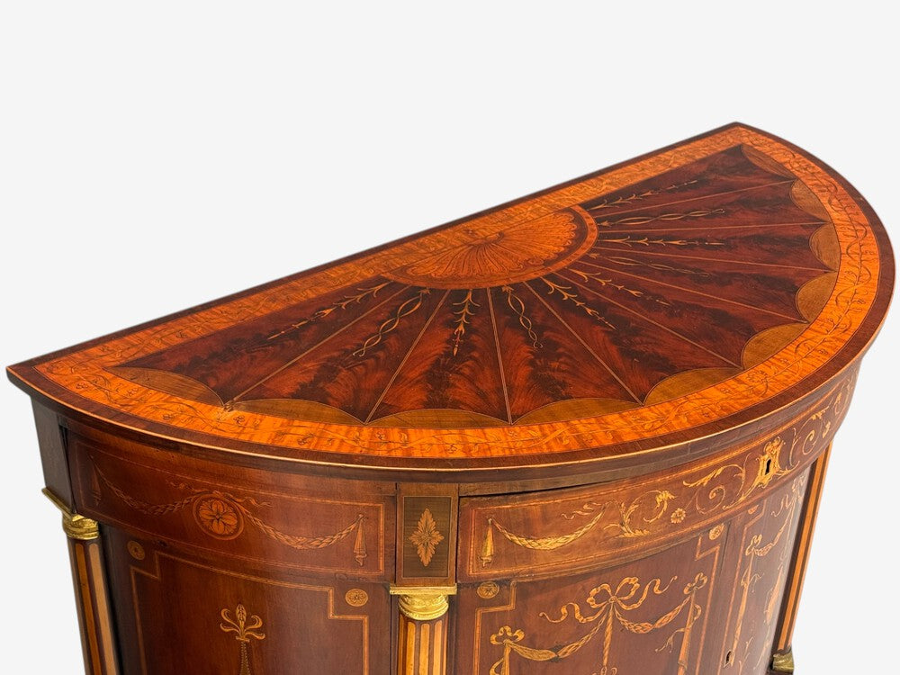1830s French Neoclassical, Demi Lune Cabinets, Bronze, Satinwood Inlay