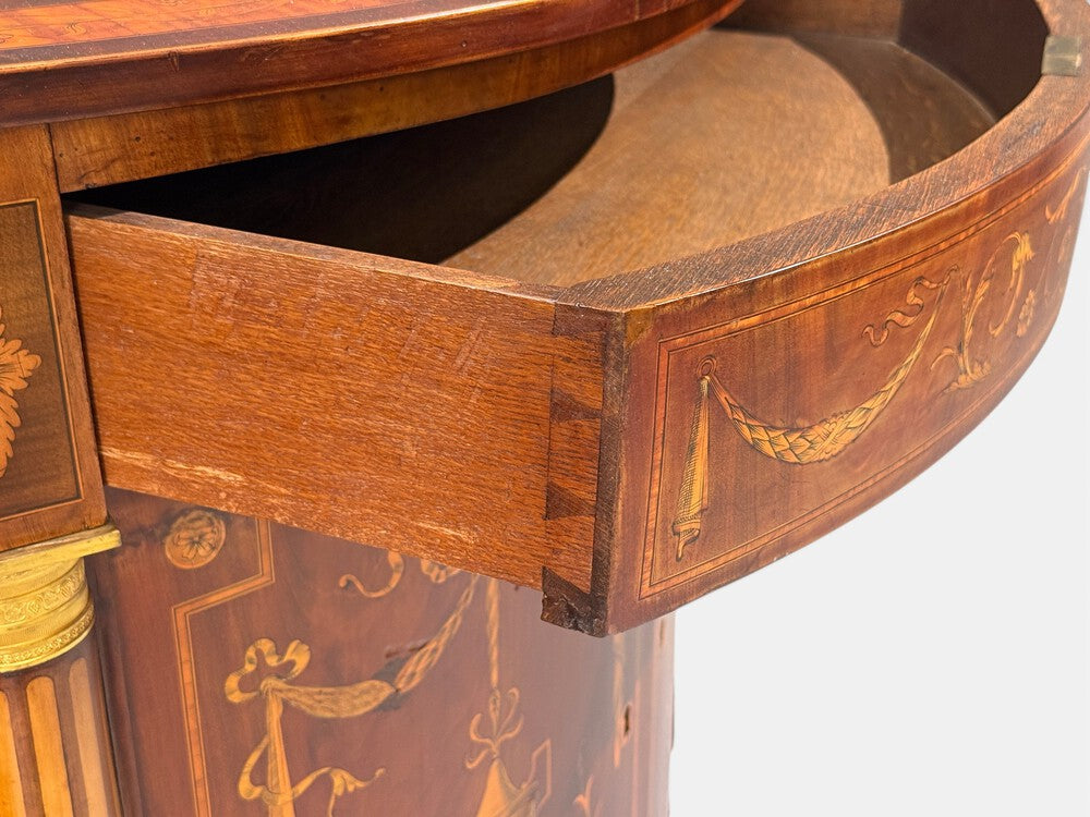 1830s French Neoclassical, Demi Lune Cabinets, Bronze, Satinwood Inlay