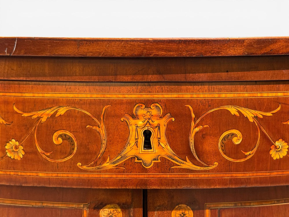 1830s French Neoclassical, Demi Lune Cabinets, Bronze, Satinwood Inlay