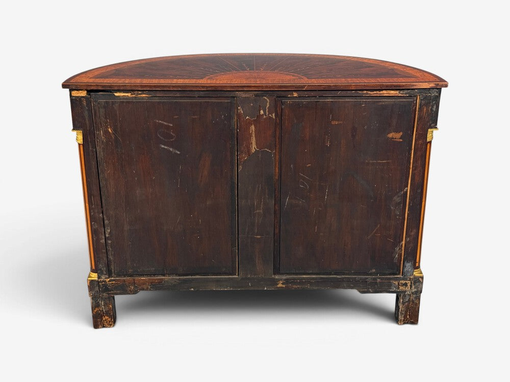 1830s French Neoclassical, Demi Lune Cabinets, Bronze, Satinwood Inlay