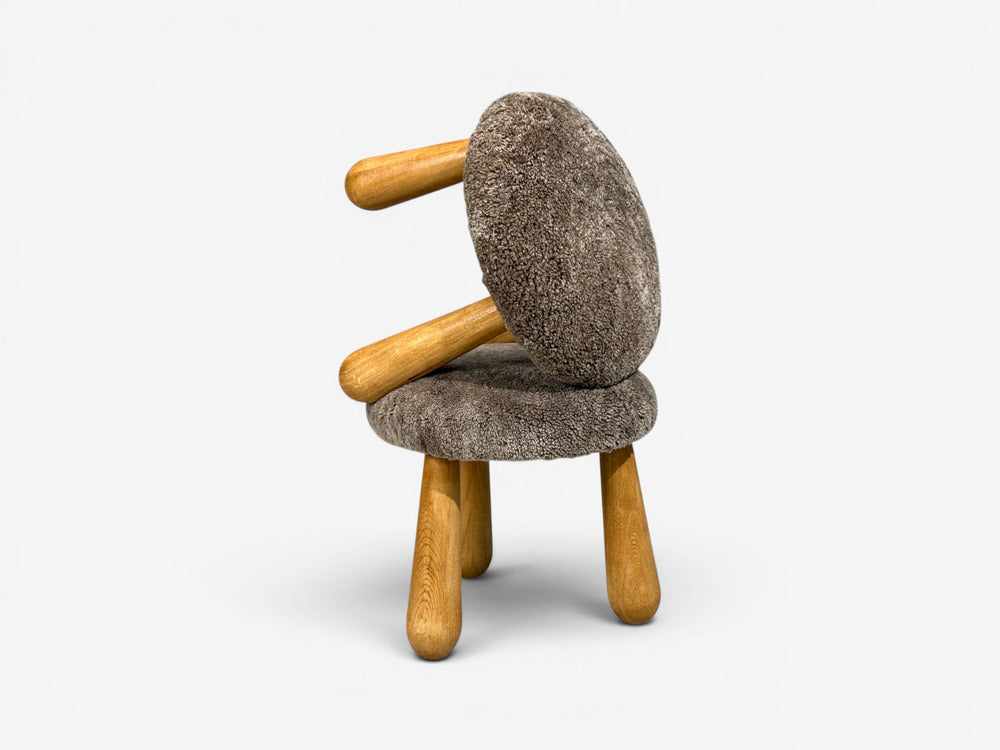 Danish Modern Style, Gray Sheepskin, Maple, Shearling Footstools, 21st c.