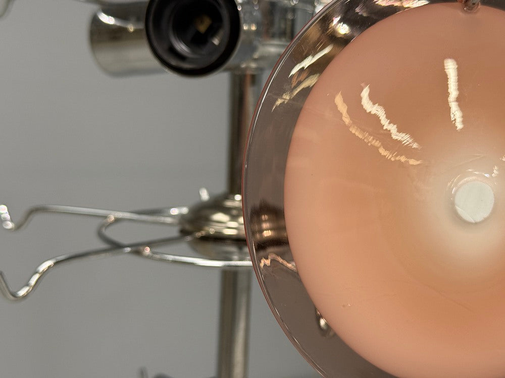 Mid-Century Modern, Bright Pink Murano Glass, Chrome, Pendant Light, 1960s