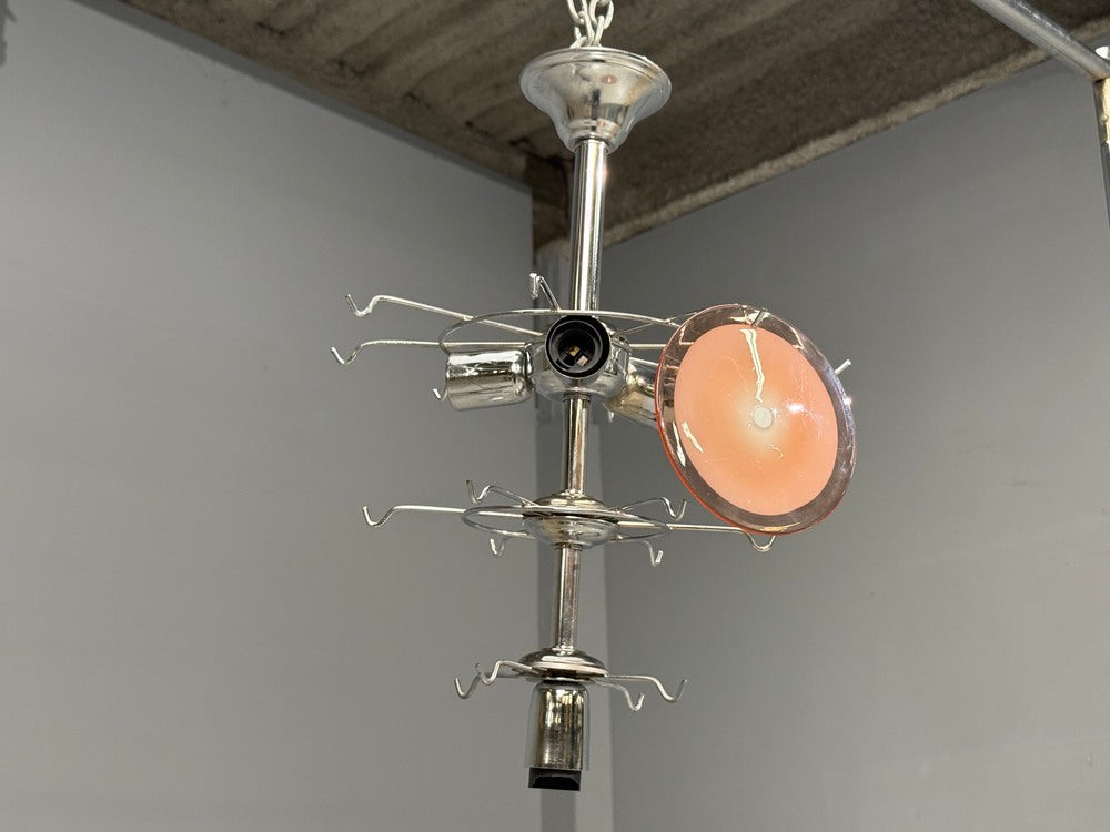 Mid-Century Modern, Bright Pink Murano Glass, Chrome, Pendant Light, 1960s