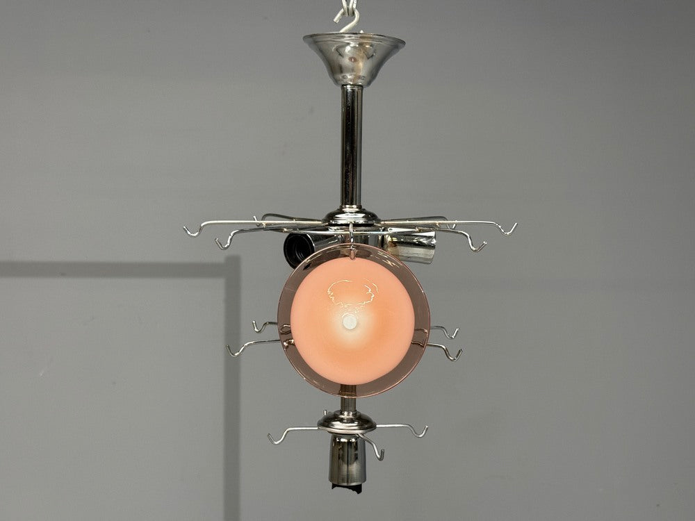 Mid-Century Modern, Bright Pink Murano Glass, Chrome, Pendant Light, 1960s