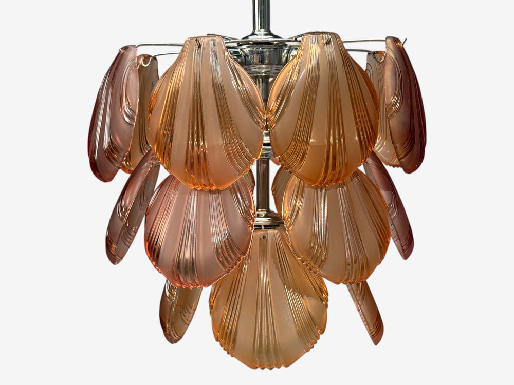 Mid-Century Modern, Orange Shell Motif Murano Glass, Pendant Light, 1960s
