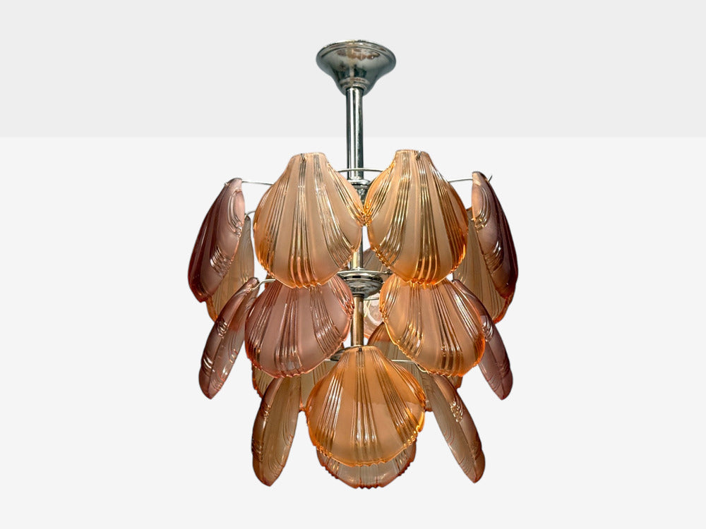 Mid-Century Modern, Orange Shell Motif Murano Glass, Pendant Light, 1960s
