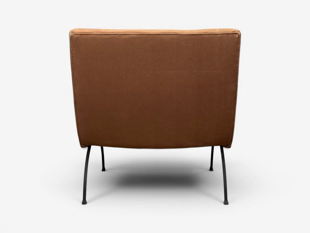 Milo Baughman, Scoop Lounge Chair, Iron, Brown Fabric, USA, 1950s