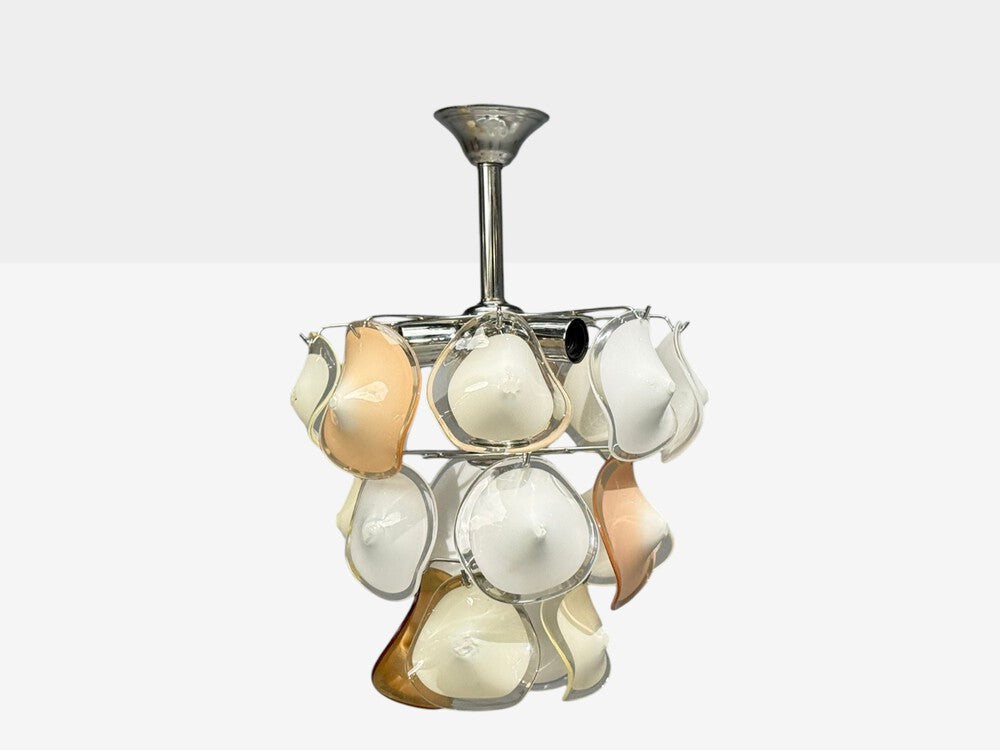 Mid-Century Modern, Orange and White Murano Glass, Chrome, Pendant Light, 1960s