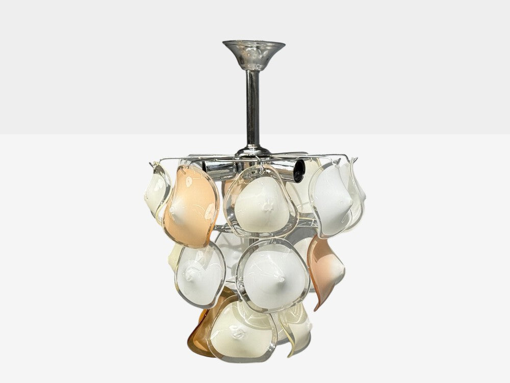 Mid-Century Modern, Orange and White Murano Glass, Chrome, Pendant Light, 1960s