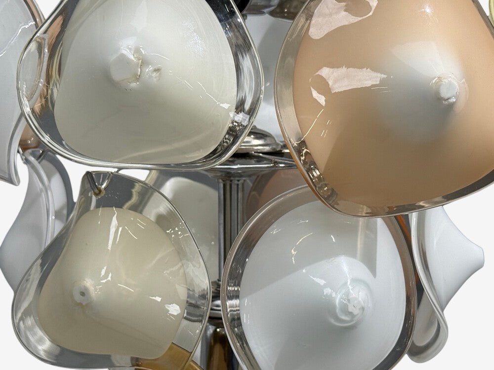 Mid-Century Modern, Orange and White Murano Glass, Chrome, Pendant Light, 1960s