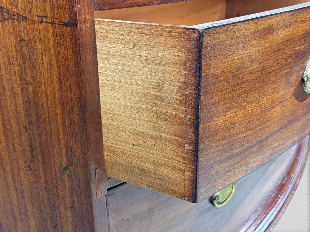 Georgian, Bow-Front Chest on Chest, Mahogany, Brass, England, 19th c.