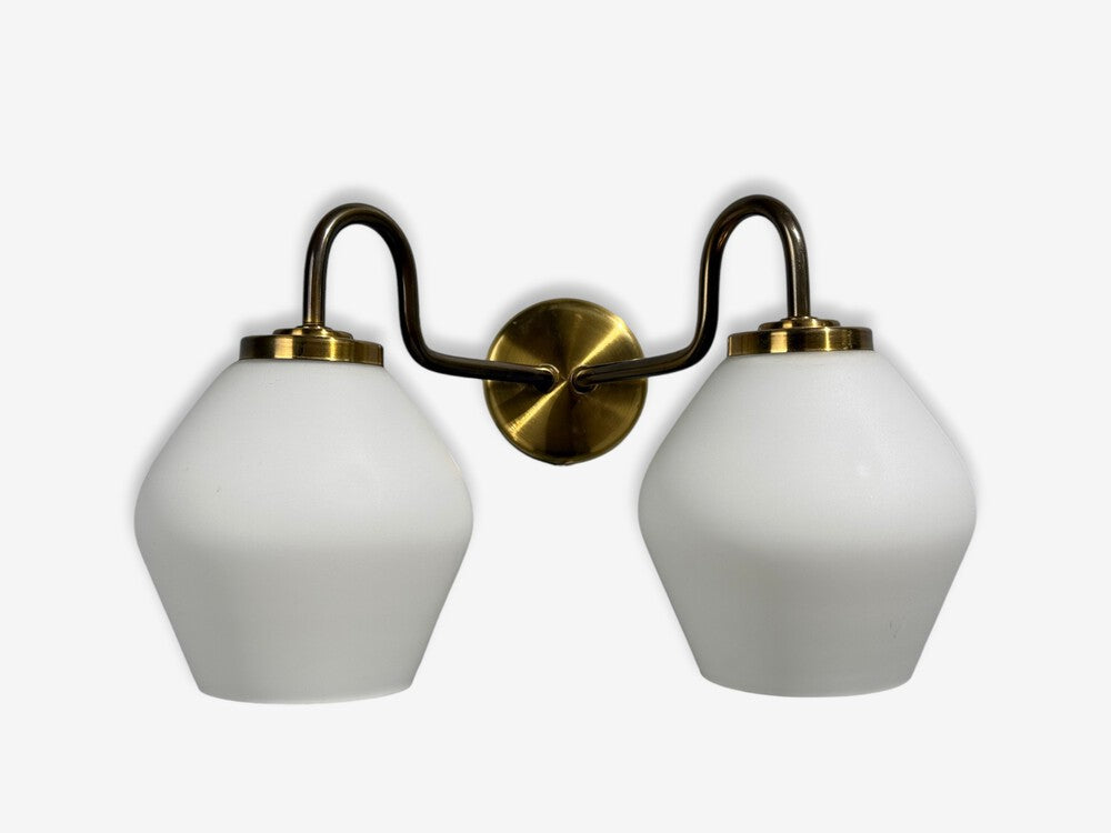 Swedish Modern, Double Wall Sconce, Brass, Glass, Sweden, 1980s