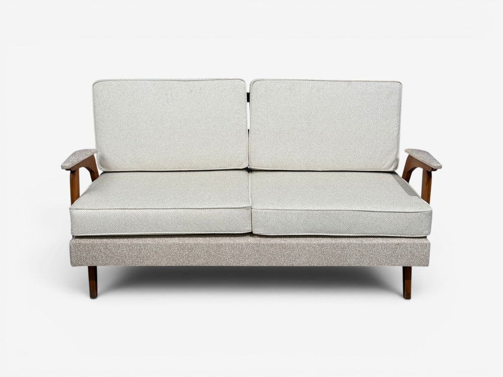 Peter Hvidt & Orla Mølgaard-Nielsen Style, Settee, Cream Boucle, Denmark, 1960s