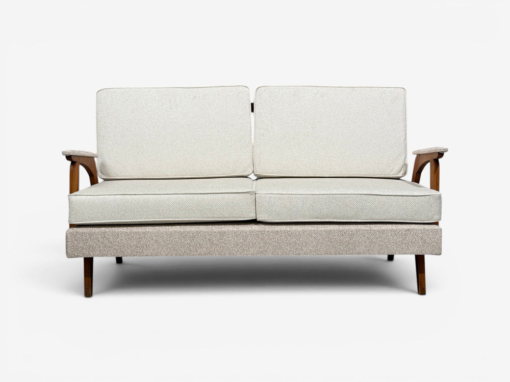 Peter Hvidt & Orla Mølgaard-Nielsen Style, Settee, Cream Boucle, Denmark, 1960s